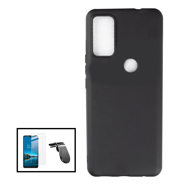 Kit Película de Vidro Temperado GorilasGlass + Capa Proteção Traseira Silicone + Suporte de Carro Magnético L para TCL 20R 5G