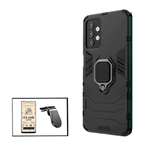 Kit Vidro Temperado Ceramica Full Cover + Capa de Proteção Militar Magnética + Suporte de Carro Magnético L para Samsung Galaxy A32 5G