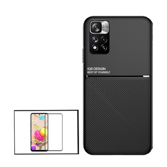 Kit Capa Traseira Magnética Anti Choque + Película de Vidro Temperado GorilasGlass para Xiaomi Redmi Note 11E Pro - Preto