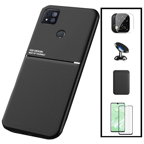 Kit Capa Traseira Magnética Anti Choque + Carteira Magnetica Preto + Película de Vidro Temperado GorilasGlass + Película Protectora para Câmara Traseira + Suporte Magnético para Xiaomi Poco C31