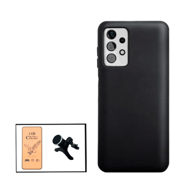 Kit Vidro Temperado Ceramica Full Cover + Capa Proteção Traseira Silicone + Suporte Magnético Com Pernas para Samsung Galaxy A52