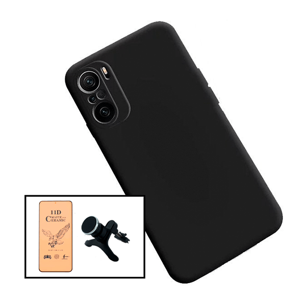 Kit Vidro Temperado Ceramica Full Cover + Capa Proteção Traseira Silicone + Suporte Magnético Com Pernas para Xiaomi Redmi Note 10 Pro