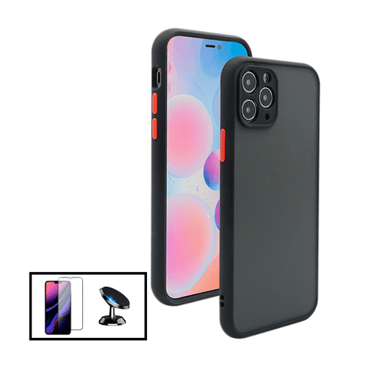 Kit Capa Traseira Proteção Camara + Película de Vidro Temperado GorilasGlass + Suporte Magnético para iPhone 13 - Preto