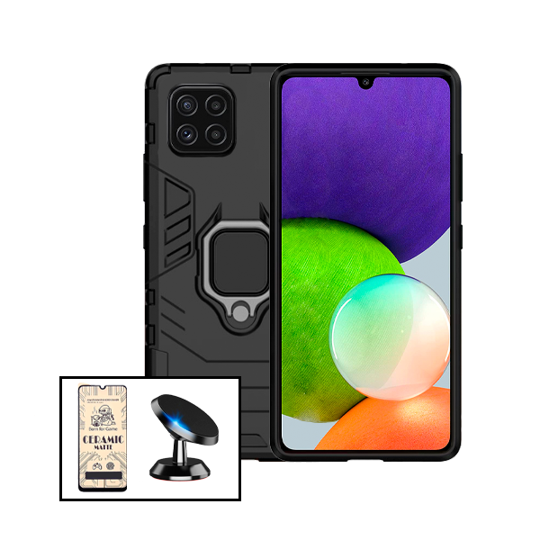 Kit Vidro Temperado Ceramica Full Cover + Capa de Proteção Militar Magnética + Suporte Magnético para Samsung Galaxy M22