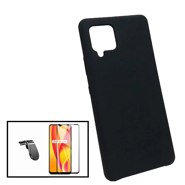 Kit Película de Vidro Temperado GorilasGlass + Capa Proteção Traseira Silicone + Suporte de Carro Magnético L para Samsung Galaxy M12