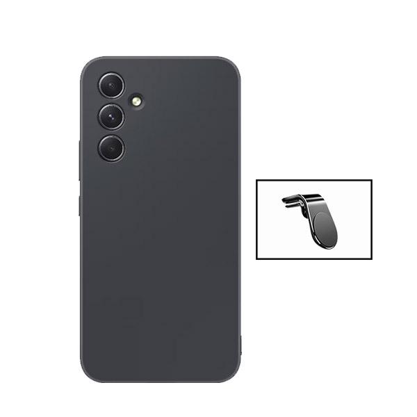 Kit Suporte de Carro Magnético L + Capa Proteção Traseira Silicone GIFT4ME para Samsung Galaxy A35 5G - Preto
