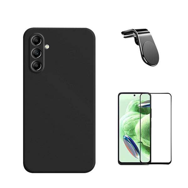 Kit Película de Vidro Temperado GorilasGlass + Capa Proteção Traseira Silicone + Suporte de Carro Magnético L GIFT4ME para Samsung Galaxy S23 FE - Preto