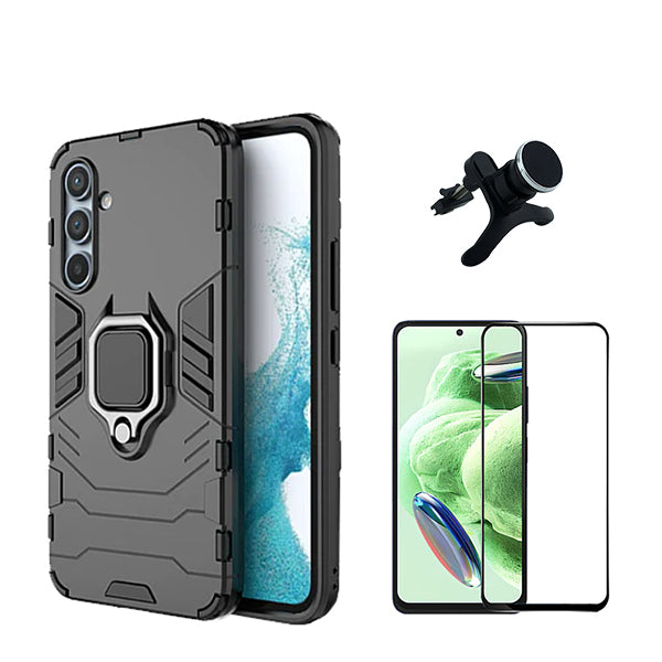 Kit Película de Vidro Temperado GorilasGlass + Capa de Proteção Militar Magnética + Suporte Magnético Com Pernas Phonecare para Samsung Galaxy S23 FE - Preto