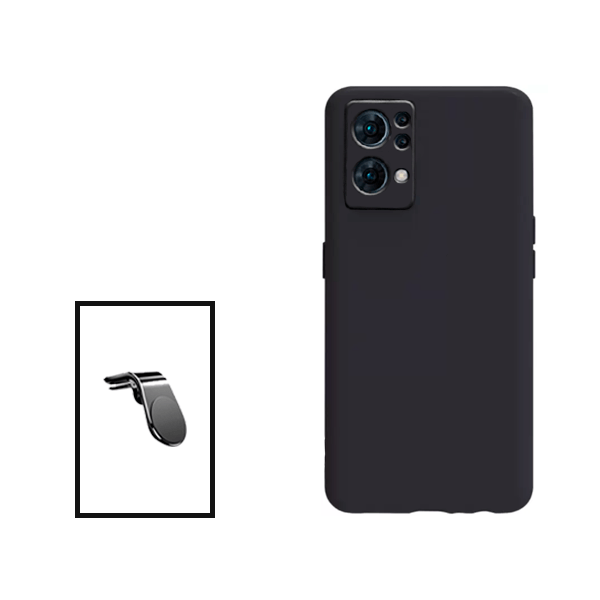 Kit Suporte de Carro Magnético L + Capa Proteção Traseira Silicone para Oppo Reno7 Pro 5G - Preto