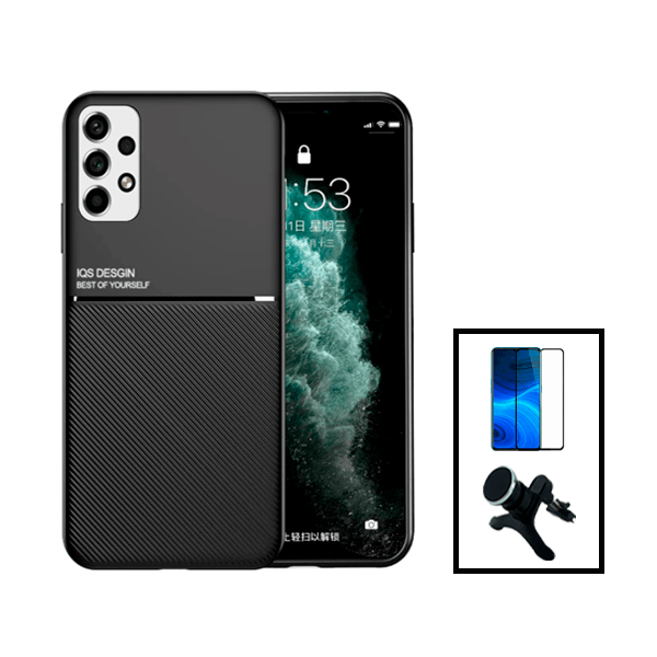 Kit Capa Traseira Magnética Anti Choque + Película de Vidro Temperado GorilasGlass + Suporte Magnético Com Pernas para Samsung Galaxy A13 - Preto