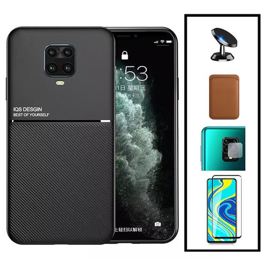 Kit Capa Traseira Magnética Anti Choque + Carteira Magnetica Castanho + Película de Vidro Temperado GorilasGlass + Película Protectora para Câmara Traseira + Suporte Magnético para Xiaomi Redmi Note 10 Lite