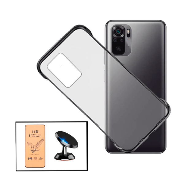 Kit Vidro Temperado Ceramica Full Cover + Capa Invisible Bumper + Suporte Magnético para Xiaomi Redmi Note 10s