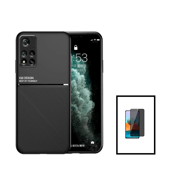 Kit Capa Traseira Magnética Anti Choque + Película de Vidro Temperado Privacidade para Xiaomi Redmi Note 11 Pro+ Plus - Preto