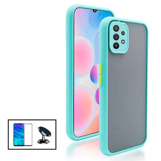 Kit Capa Traseira Proteção Camara + Película de Vidro Temperado GorilasGlass + Suporte Magnético para Samsung Galaxy A32 5G - Azul Claro