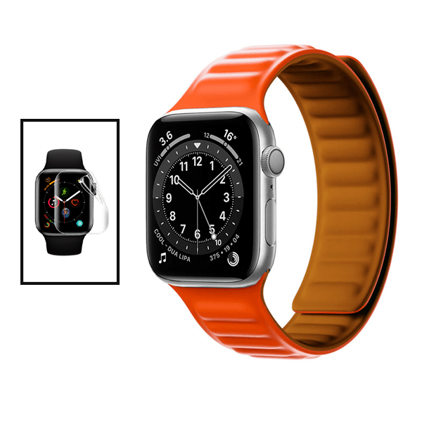 Kit Bracelete Magnetica de Silicone + Película de Hydrogel para Apple Watch Series 4 - 40mm - Laranja