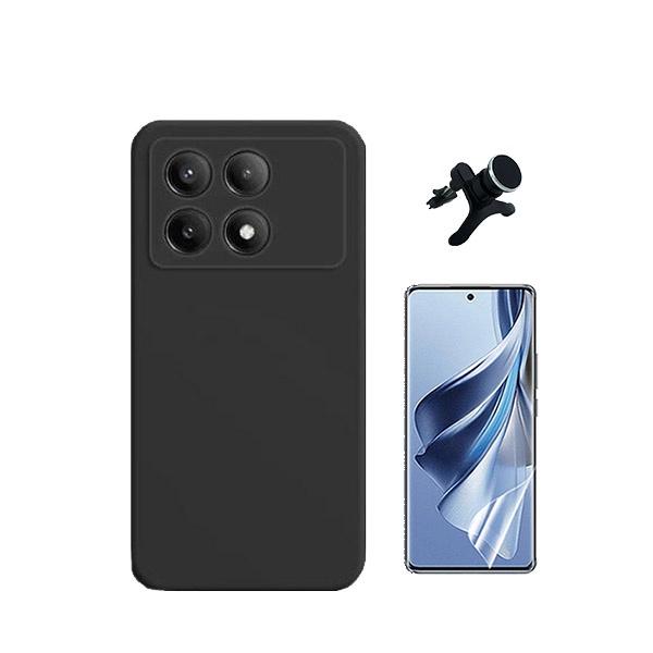 Kit Película Protectora de Hydrogel Frente + Capa Proteção Traseira Silicone + Suporte Magnético Com Pernas GIFT4ME para Xiaomi Poco X6 Pro 5G - Preto