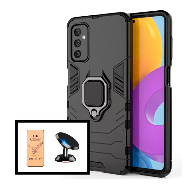 Kit Vidro Temperado Ceramica Full Cover + Capa de Proteção Militar Magnética + Suporte Magnético para Samsung Galaxy M52 5G