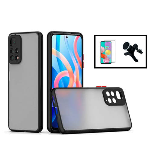 Kit Capa Traseira Proteção Camara + Película de Vidro Temperado GorilasGlass + Suporte Magnético Com Pernas para Xiaomi Redmi Note 11 Pro 5G - Preto