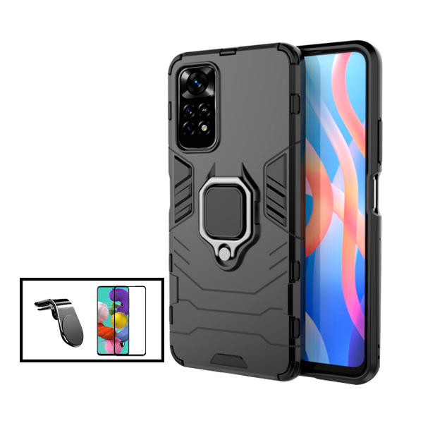 Kit Película de Vidro Temperado GorilasGlass + Capa de Proteção Militar Magnética + Suporte Magnético L para Xiaomi Poco M4 Pro