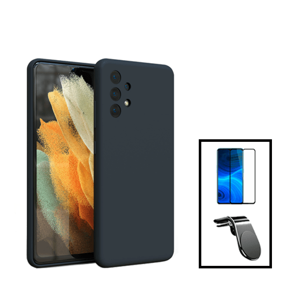 Kit Película de Vidro Temperado GorilasGlass + Capa Proteção Traseira Silicone + Suporte de Carro Magnético L para Samsung Galaxy A13 - Preto