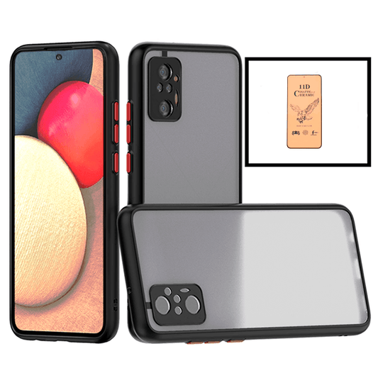 Kit Capa Traseira Proteção Camara + Vidro Temperado Ceramica Full Cover para Xiaomi Redmi Note 10 Pro - Preto