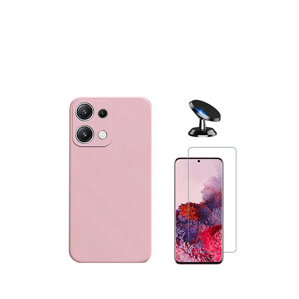 Kit Vidro Temperado ClearGorilasGlass + Capa Proteção Traseira Silicone + Suporte Magnético GIFT4ME para Xiaomi Redmi Note 13 4G - Rosa