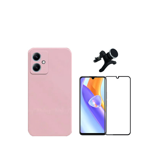 Kit Película de Vidro Temperado GorilasGlass + Capa Proteção Traseira Silicone + Suporte Magnético Com Pernas GIFT4ME para Xiaomi Redmi 13C 5G - Rosa