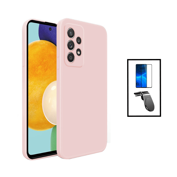 Kit Película de Vidro Temperado GorilasGlass + Capa Proteção Traseira Silicone + Suporte de Carro Magnético L para Samsung Galaxy A23 - Rosa