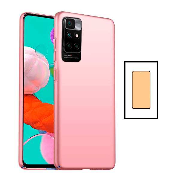 Kit Vidro Temperado Ceramica Full Cover + Capa Rígida e Fina para Xiaomi Redmi 10 Prime 2022 - Rosa