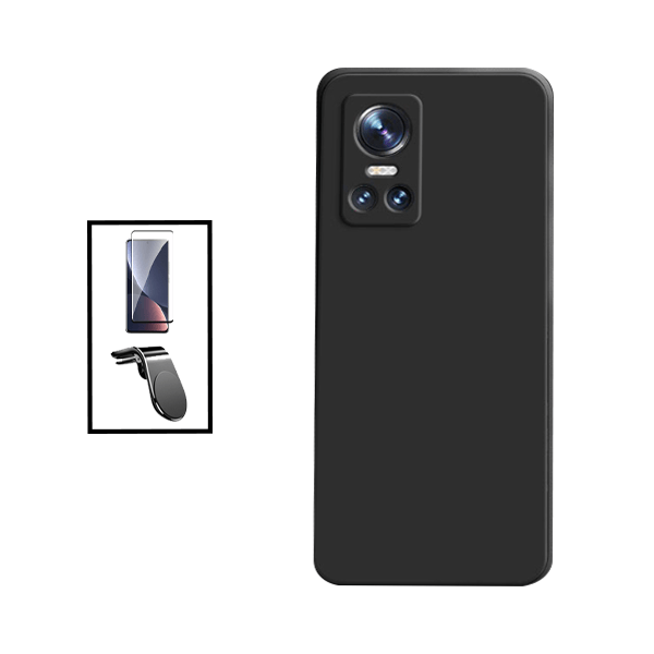 Kit Película de Vidro Temperado GorilasGlass + Capa Proteção Traseira Silicone + Suporte de Carro Magnético L para Realme GT Neo 3 150W - Preto