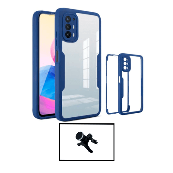 Kit Capa 360° Proteção Frente e Verso + Suporte Magnético Com Pernas para Oppo A94 5G - Azul Escuro
