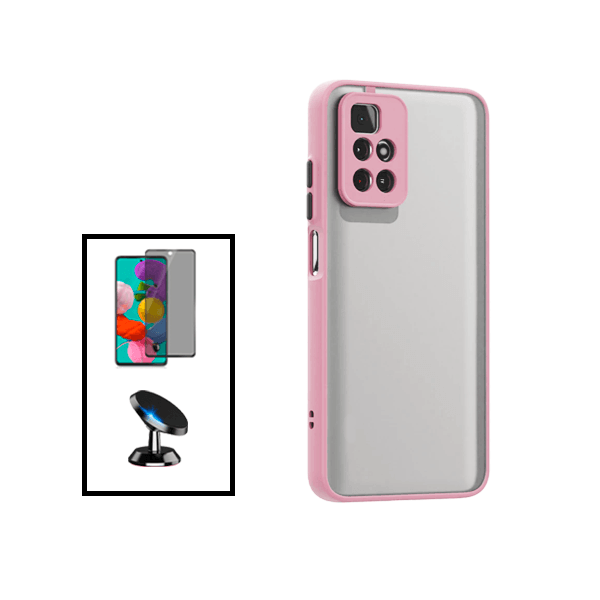 Kit Capa Traseira Proteção Camara + Película de Vidro Temperado Privacidade + Suporte Magnético para Xiaomi Redmi Note 11T 5G - Rosa