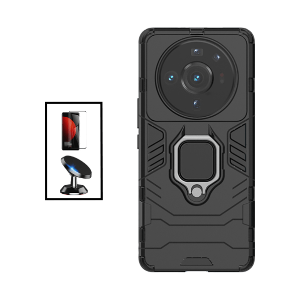 Kit Película de Vidro Temperado GorilasGlass Curvado + Capa de Proteção Militar Magnética + Suporte Magnético para Xiaomi 12S Ultra - Preto