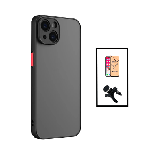 Kit Capa Traseira Proteção Camara + Vidro Temperado Ceramica Full Cover + Suporte Magnético Com Pernas para Apple iPhone 14 - Preto