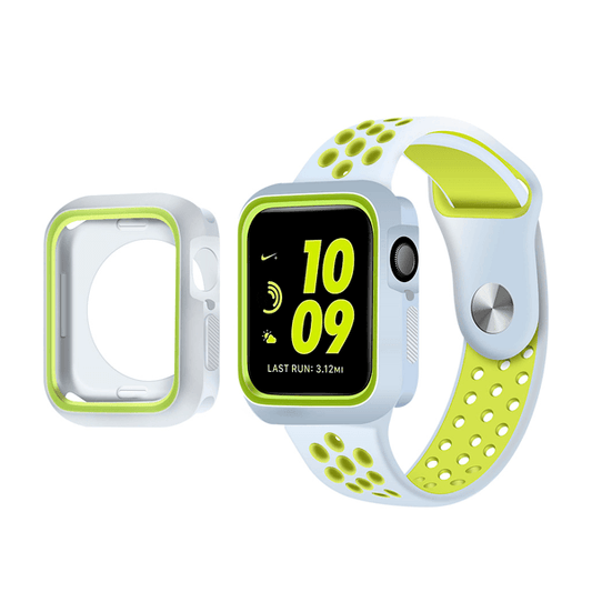 Kit Bracelete Desportiva + Capa de Proteção Reforçada para Apple Watch Series 7 - 41mm - Cinza / Verde