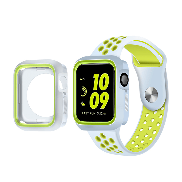 Kit Bracelete Desportiva + Capa de Proteção Reforçada para Apple Watch Series 7 - 45mm - Cinza / Verde