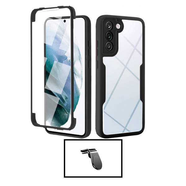 Kit Capa 360° Proteção Frente e Verso + Suporte Magnético L para Samsung Galaxy S21 - Preto