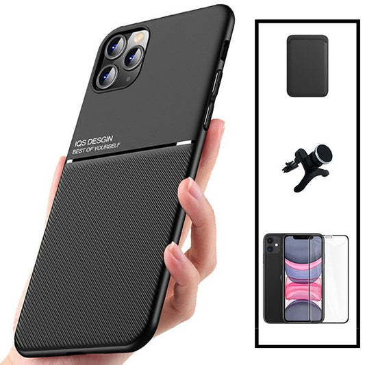 Kit Capa Traseira Magnética Anti Choque + Carteira Magnética Preto + Película de Vidro Temperado GorilasGlass + Suporte Magnético Com Pernas para Xiaomi Mi 11 Lite