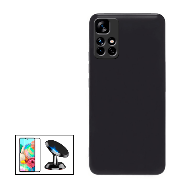 Kit Película de Vidro Temperado GorilasGlass + Capa Proteção Traseira Silicone + Suporte Magnético para Xiaomi Redmi Note 11