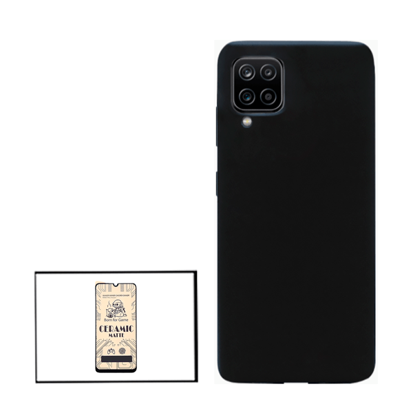 Kit Vidro Temperado Ceramica Full Cover + Capa Proteção Traseira Silicone para Samsung Galaxy F12