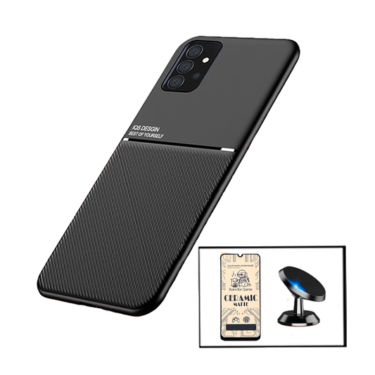 Kit Capa Traseira Magnética Anti Choque + Vidro Temperado Ceramica Full Cover + Suporte Magnético para Samsung Galaxy A32 4G