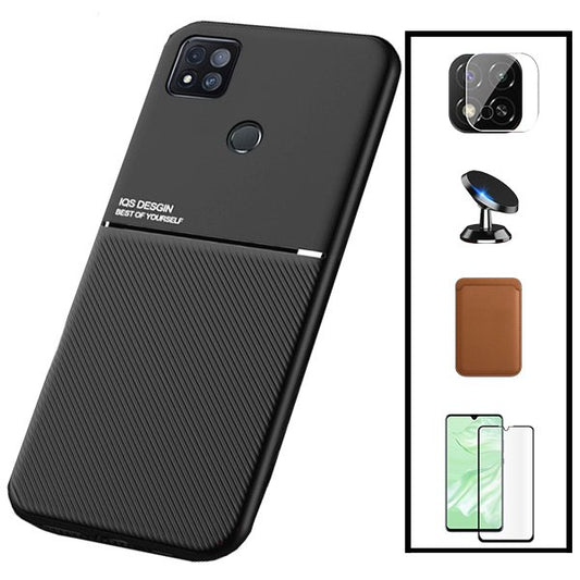 Kit Capa Traseira Magnética Anti Choque + Carteira Magnetica Castanho + Película de Vidro Temperado GorilasGlass + Película Protectora para Câmara Traseira + Suporte Magnético para Xiaomi Poco C31