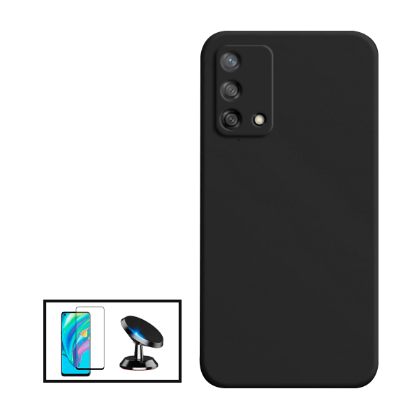 Kit Película de Vidro Temperado GorilasGlass + Capa Proteção Traseira Silicone + Suporte Magnético para Oppo A95 - Preto