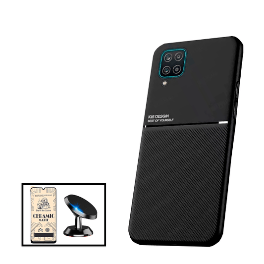 Kit Capa Traseira Magnética Anti Choque + Vidro Temperado Ceramica Full Cover + Suporte Magnético para Samsung Galaxy A12