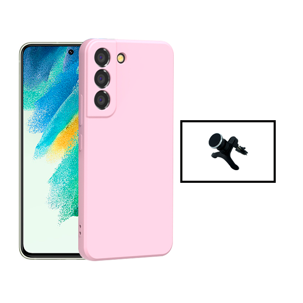 Kit Suporte Magnético Com Pernas + Capa Proteção Traseira Silicone para Samsung Galaxy S22+ Plus 5G - Rosa
