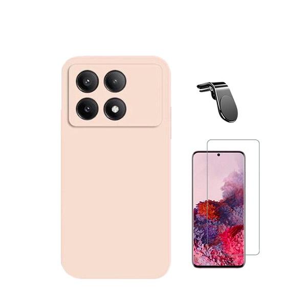 Kit Vidro Temperado ClearGorilasGlass + Capa Proteção Traseira Silicone + Suporte de Carro Magnético L GIFT4ME para Xiaomi Poco X6 Pro 5G - Rosa