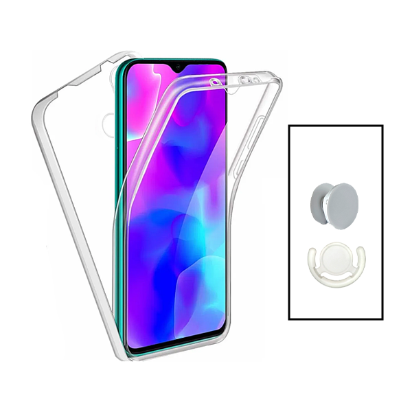 Kit Capa 360° Proteção Frente e Verso + 1 HandHolder + 1 Suporte HandHolder Branco para Xiaomi Redmi A2+ Plus - Transparente/Branco