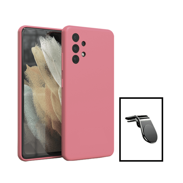 Kit Suporte de Carro Magnético L + Capa Proteção Traseira Silicone para Samsung Galaxy A13 - Rosa