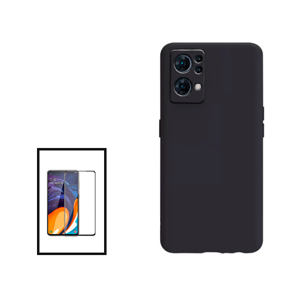 Kit Película de Vidro Temperado GorilasGlass + Capa Proteção Traseira Silicone para Oppo Reno7 Pro 5G - Preto