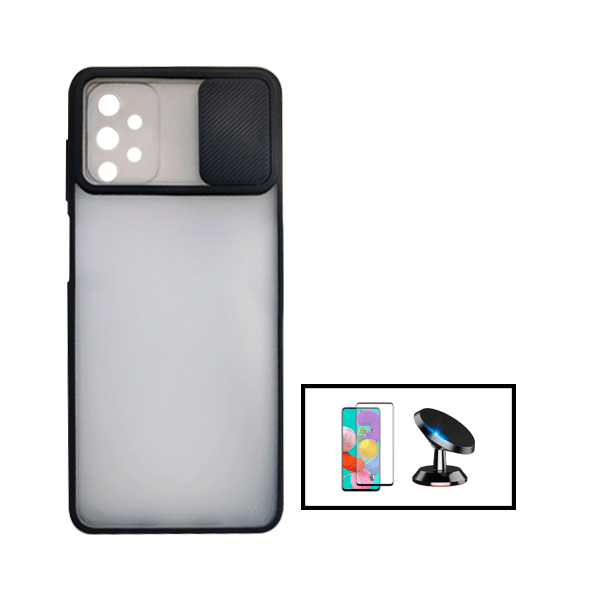 Kit Capa Proteção Camara Deslizante + Película de Vidro Temperado GorilasGlass + Suporte Magnético para Samsung Galaxy A52 - Preto